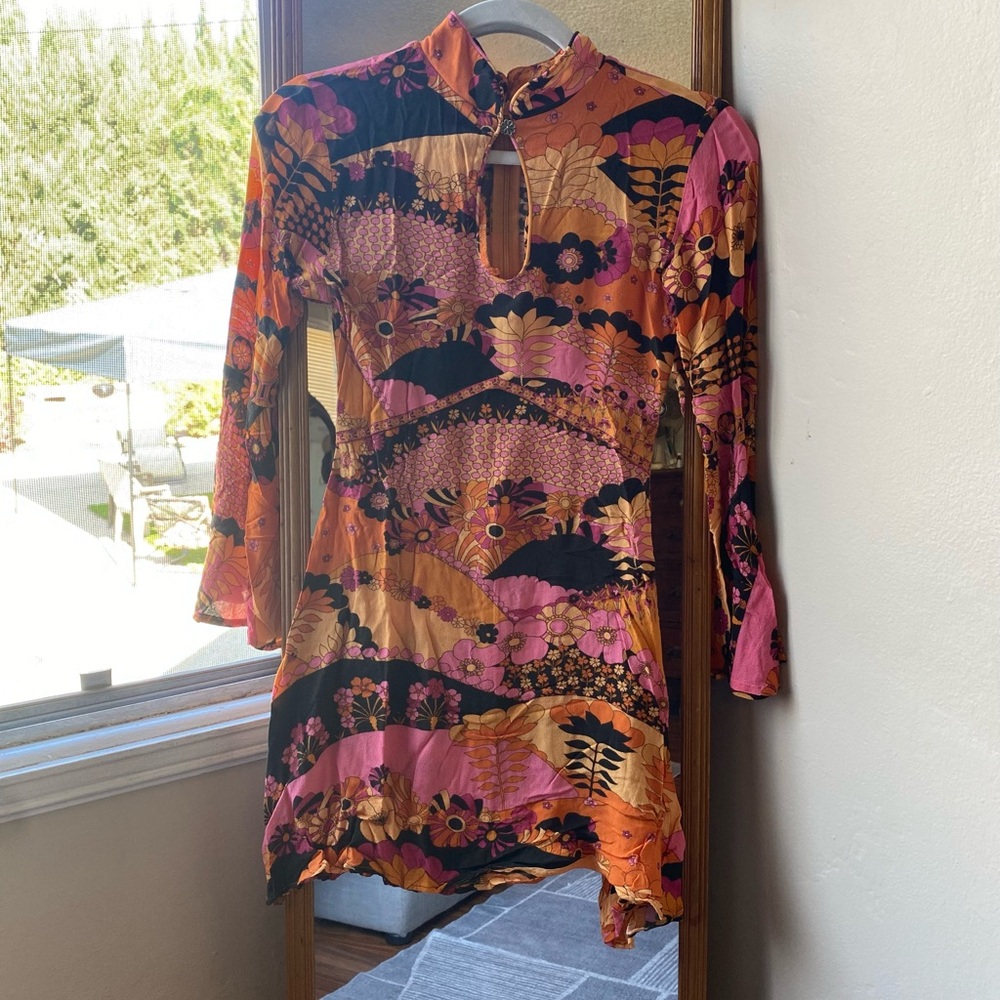 Nine Lives Bazaar Retro Floral Dress - Orange and Black